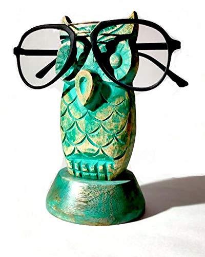 NewNest Australia - S.B.ARTS Wooden Handcrafted Green Owl Shaped Eyeware Retainer-Eyeglass Spectacle Specs Holder –Spec Stand-Optical Glass Accessories-Display Stand 