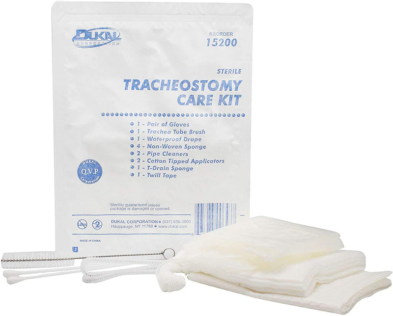 Dukal Tracheostomy Care Kit. Sterile Compact and Disposable Kit with All Necessary Items. Individual Needs. Gloves, Trachea Tube Brush, Sponges, Pipe Cleaners, Twill Tape, T-Drain Sponge. - NewNest Australia