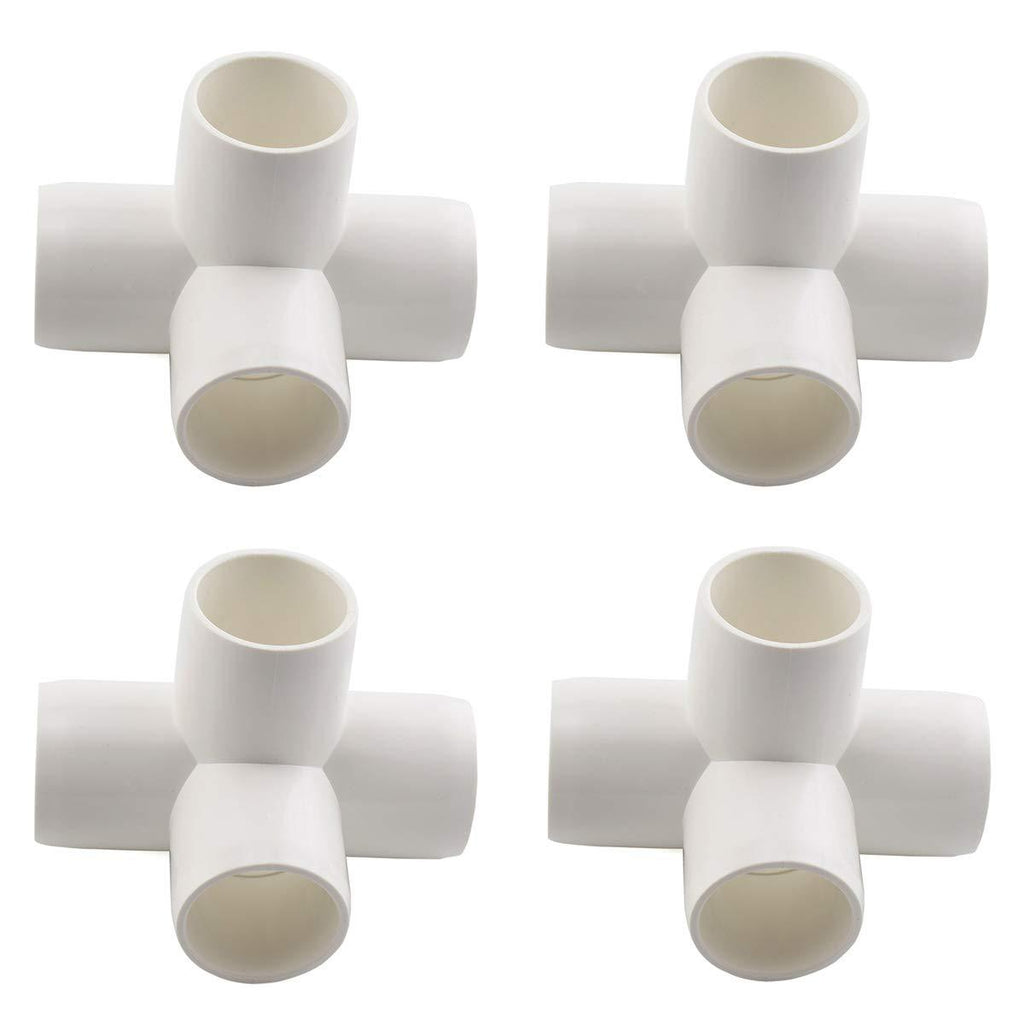 SDTC Tech 4-Pack 3/4" 4 Way PVC Fitting Elbow Furniture Grade Pipe Connector for DIY PVC Shelf Garden Support Structure Storage Frame, White - NewNest Australia