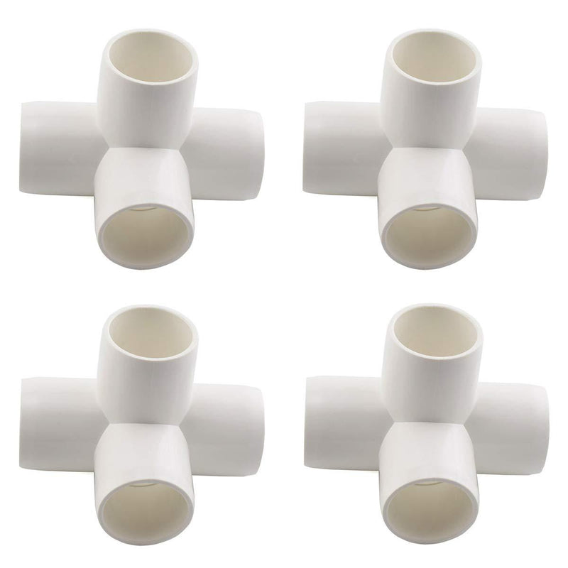 SDTC Tech 4-Pack 3/4" 4 Way PVC Fitting Elbow Furniture Grade Pipe Connector for DIY PVC Shelf Garden Support Structure Storage Frame, White - NewNest Australia