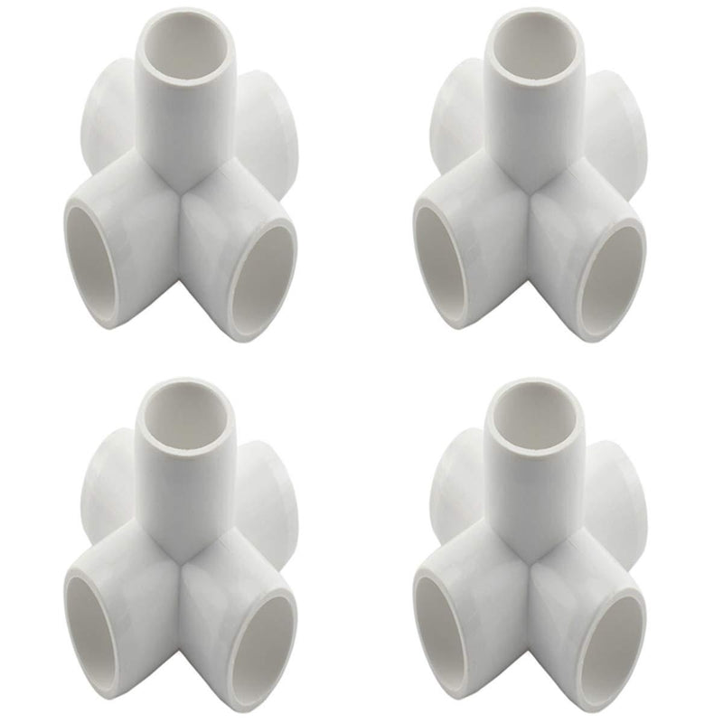 SDTC Tech 1/2" 5 Way PVC Fitting Furniture Grade Pipe Elbow Connector for DIY PVC Shelf Garden Support Structure Storage Frame, White - 4 Pack - NewNest Australia