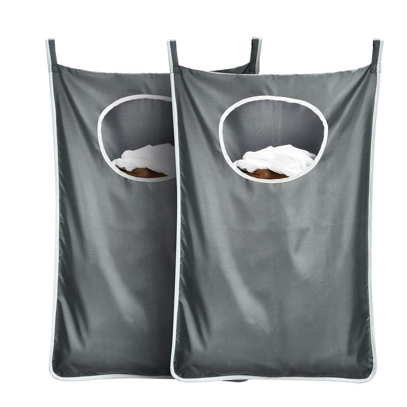 NewNest Australia - DYHAI Durable Hanging Laundry Bag Hanging Hamper Behind Door Space Saving with Stainless Steel Hooks Zip Laundry Hamper Door Hanging, for Bathroom,Kids Room,2pack(Extra Large-Dark Grey) 