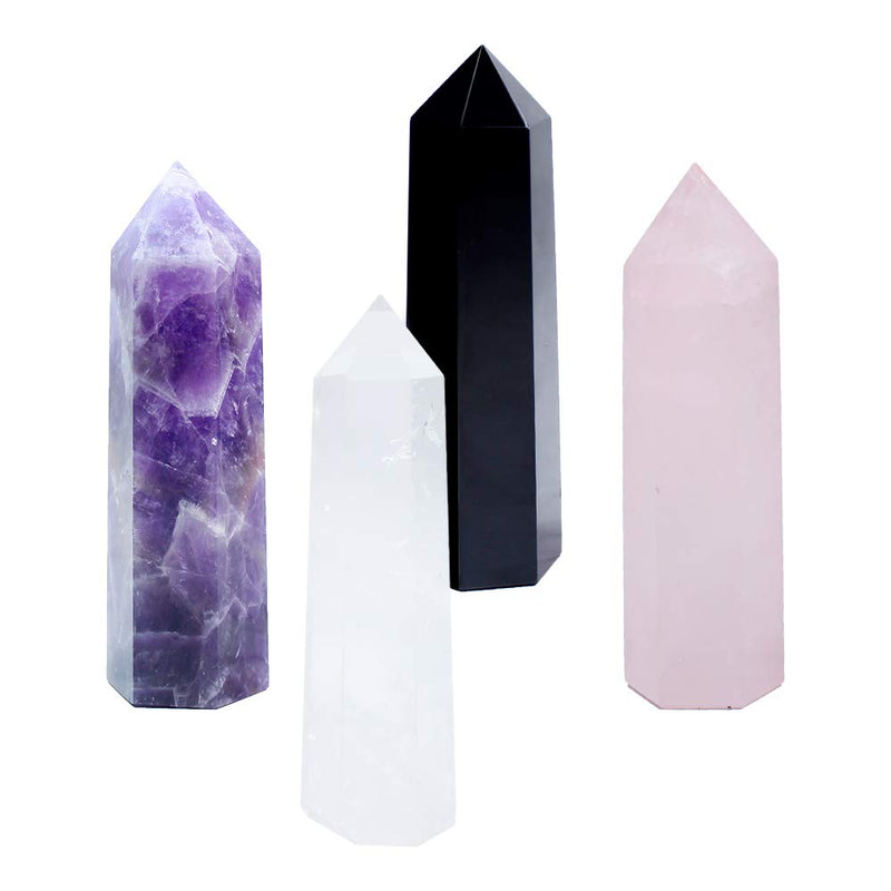 Runyangshi Set of 4 Natural Healing Crystal Wands, Height 2"-2.4" Single Point Healing Crystal Wand 6 Faceted Reiki Chakra Stones Crystal Healing Prism for Reiki, Home Decor 4pcs/ 2"-2.4"(5-6cm) - NewNest Australia