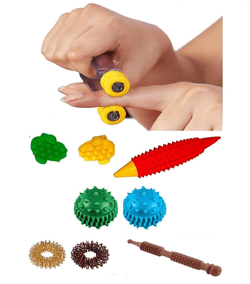 Acupressure Finger Masager Combo Kit ~ Sujok Ring, Sujok Power Ball, K-Roll, Sujok Thumbs, Wooden Jimmy with Reflexology Chart (Hand/Feet) Relieve Stress - NewNest Australia