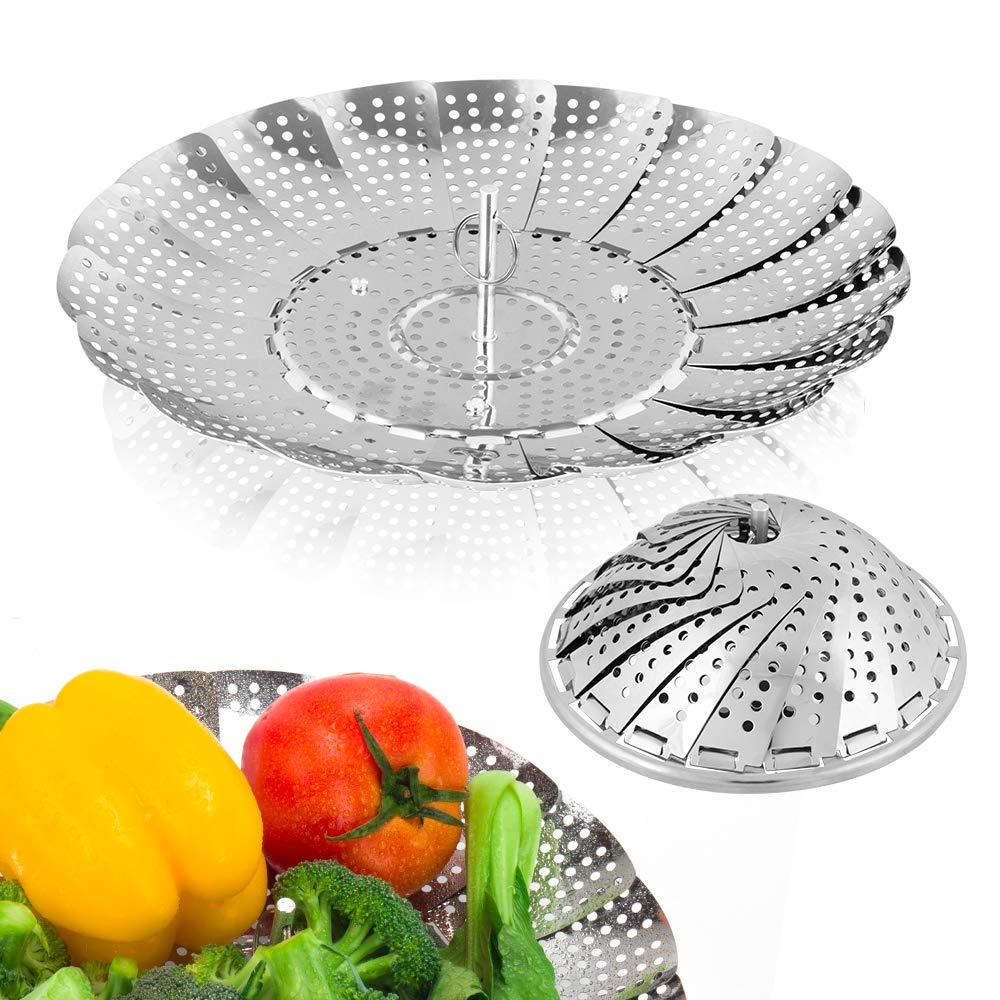 Sayfine Vegetable Steamer Basket, Premium Stainless Steel Veggie Steamer Basket - Folding Expandable Steamers to Fits Various Size Pot (Medium (6.1" to 10.5")) Medium ( 6.1" to 10.5") - NewNest Australia