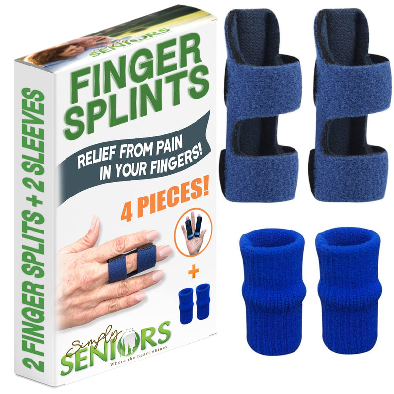 Simply SENIORS Finger Splint - 4 Pieces - Set of 2 Finger Splints + 2 Nylon Finger Sleeves for Trigger Finger & Arthritis Relief - Finger Brace for Straightening or Support for Broken Fingers - NewNest Australia