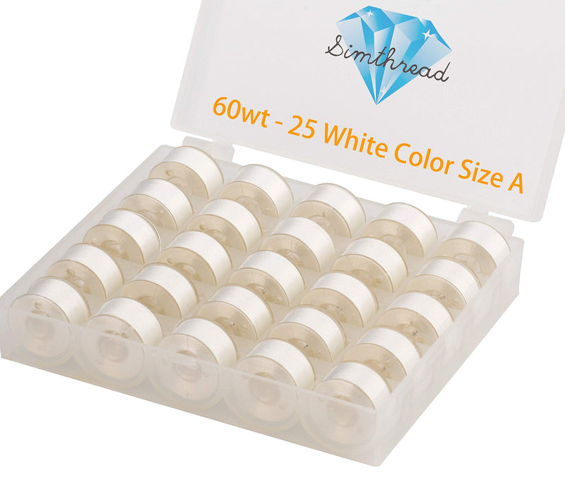 Simthread 25pcs White Prewound Bobbin Thread Size A Class 15 (SA156) 60WT with Clear Storage Plastic Case Box 70D/2 for Brother Embroidery Thread Sewing Thread Machine DIY 25White - NewNest Australia