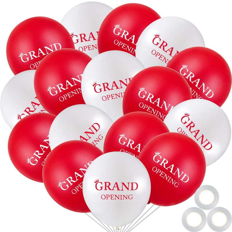 60 Pieces Grand Opening Balloons 12 Inch Double Side Celebrate Business Latex Balloons with 3 Pieces White Balloon Ribbons for Ceremony Decoration (White, Red) - NewNest Australia