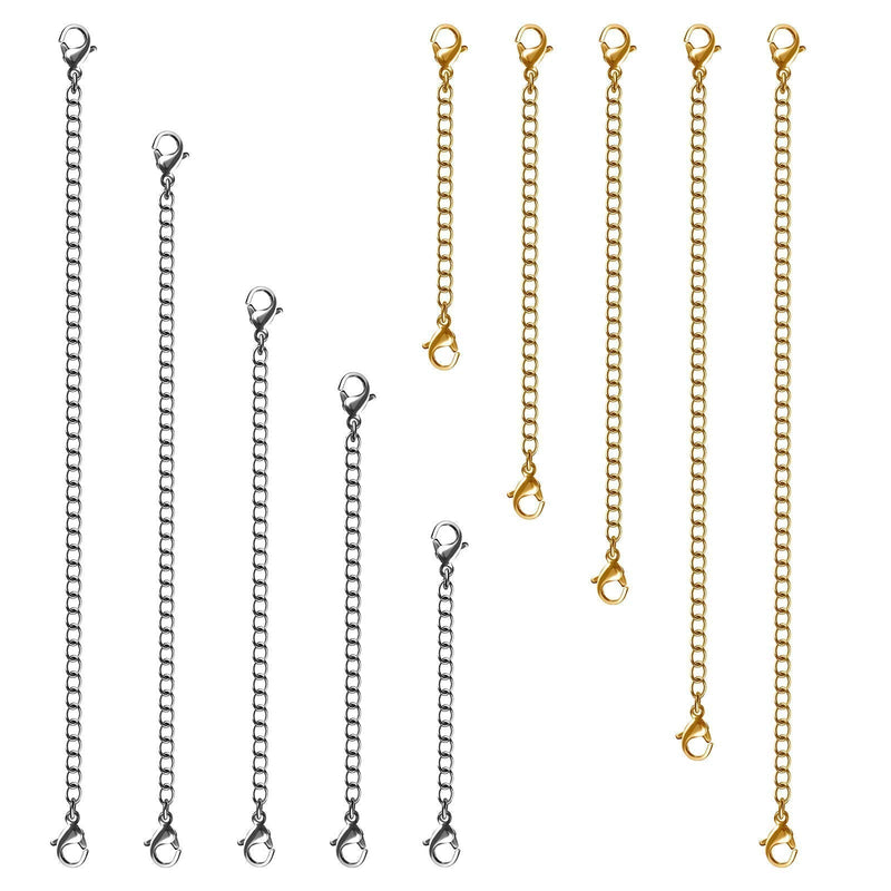 Necklace Extenders, 10Pcs Stainless Steel Gold Silver Necklace Bracelet Anklet Extension Chains with Lobster Clasps and Closures for Jewelry Making sliver&gold - NewNest Australia