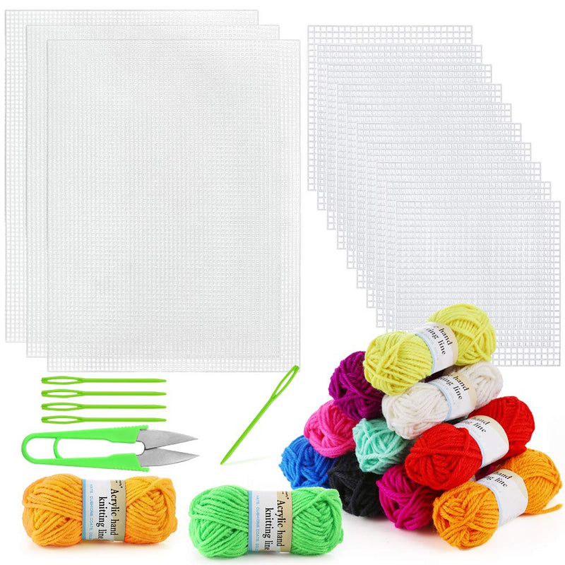 Pllieay 33 Pieces Mesh Plastic Canvas Sheets Kit Including 15 Pieces Clear Plastic Canvas, 12 Color Acrylic Yarn and Embroidery Tools for Embroidery Plastic Canvas Craft - NewNest Australia