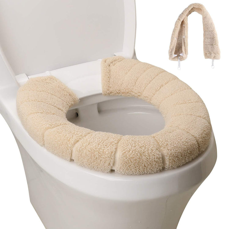 SENOMOR Toilet Seat Cover,Bathroom Soft Thicker Warmer with Snaps Fixed Stretchable Washable Fiber Cloth Toilet Seat Covers Pads Easy Installation& Cleaning (Beige) Beige - NewNest Australia