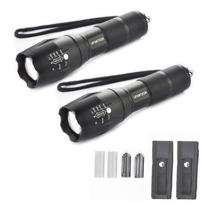UPANTECH Tactical Flashlight (one pair) High Lumens T6 LED Zoomable Aluminum Alloy Portable Flash Light With Holsters Holder For Emergency Camping Hiking (2 flashlights,batteries not included) - NewNest Australia