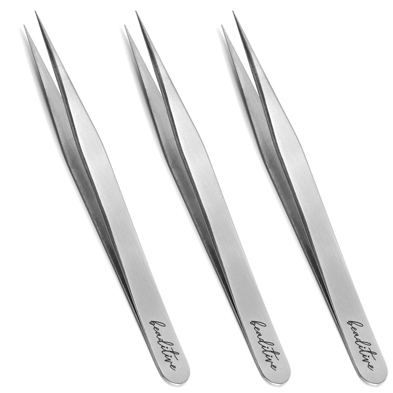 Beaditive High Precision Tweezers 3 Pack - 4.7" Craft Tweezers for Sewing, Beading & DIY Crafts - Non-Serrated Jewelry Tweezer Set with Fine Point Tips - Stainless Steel Needle Nose Hobby Tweezers - NewNest Australia