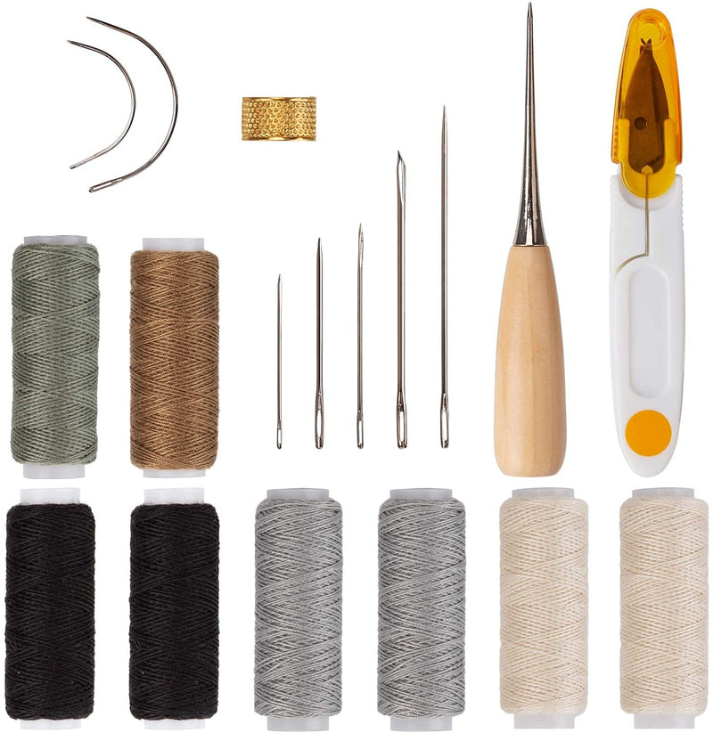 AIEX Upholstery Repair Kit Leather Hand Sewing Craft Tools with Needles, Thread, Drilling Awls for Leather Canvas Sewing (18) 18Pcs - NewNest Australia