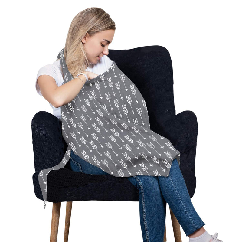 Cotton Nursing Cover - Large Breastfeeding Cover with Built-in Burp Cloth & Pocket - Soft, Breathable, Chemical-Free, 360° Coverage, Gray Nursing Cover for Breastfeeding by San Francisco Baby Luxury Gray - NewNest Australia