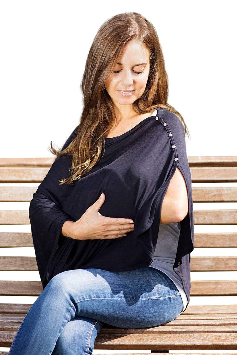 Super Soft Breastfeeding Cover, Nursing Cover, Shawl, Wrap, Scarf, Poncho, Swaddle, Stroller Blanket & Baby Car Seat Cover, 100% Viscose, Oeko-Tex Certified, 57" x 27.5" by Byrd & Blume (Navy) Navy - NewNest Australia
