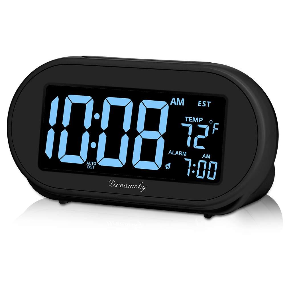 NewNest Australia - DreamSky Auto Time Set Alarm Clock with Snooze & Full Range 0-100% Dimmer, USB Charging Station/Phone Charger, Auto DST, 4 Time Zones Clocks for Bedrom Black 