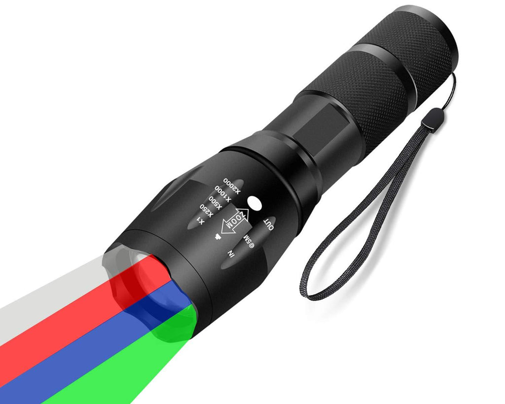 WAYLLSHINE 4 in 1 Multicolor Red Green Blue White Flashlight, Single Mode White Red Green Blue Light Flashlight, White Red Green Blue LED Red Green Blue White Red Light for Outdoor Activities - NewNest Australia