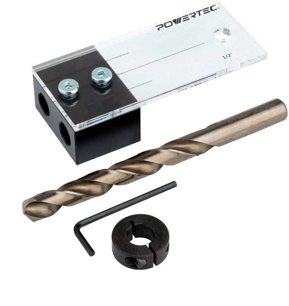 POWERTEC 71498 Dowel Drilling Jig with Cobalt M-35 Drill Bit and Split Ring Stop Collar, 1/2-Inch Jig 1/2" - NewNest Australia