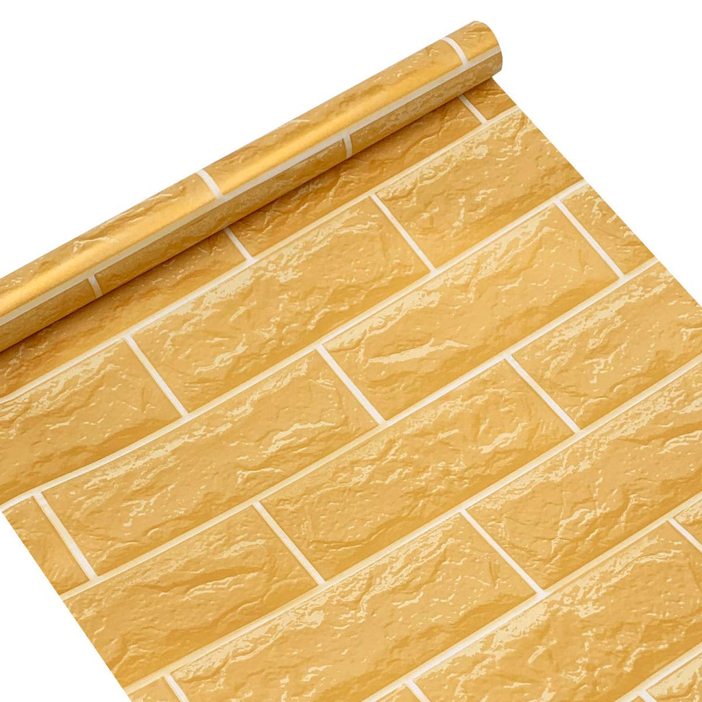 NewNest Australia - LovingWay 3D Bricks Pattern Shelf Liner 17.7x177 Inch Removable PVC Furniture Covering Paper Refresh Kitchen Greenhouse Wall Gold 