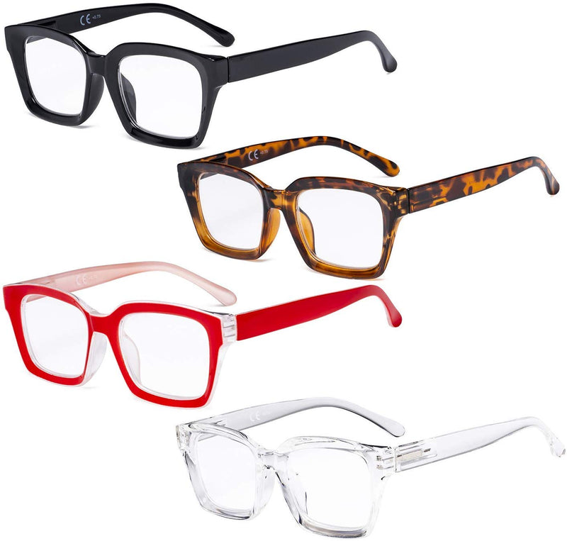Eyekepper 4 Pack Ladies Reading Glasses - Oversized Square Design Reader Eyeglasses for Women 4 Pairs Mix 0.0 x - NewNest Australia