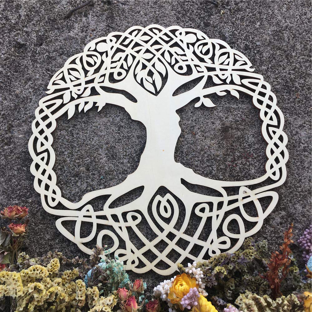 NewNest Australia - Simurg 11.5" Celtic Knot Tree of Life Wooden Wall Art Indoor and Outdoor Wall Hanging Sculpture Tree of life wooden color 