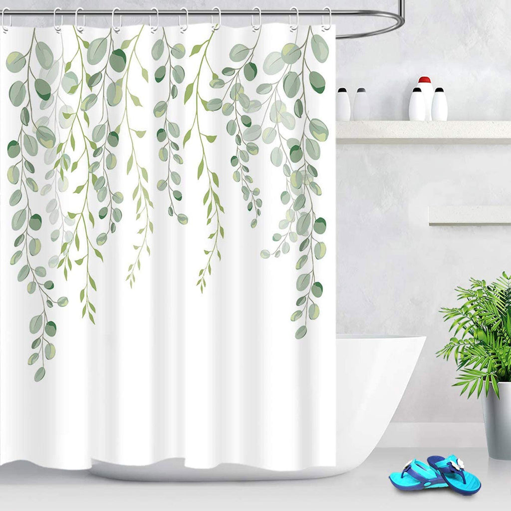 ECOTOB Green Leaves Shower Curtain for Bathroom, Spring Watercolor Plant Floral Round Eucalyptus Green Leaf Fabric Bathroom Decor Set with Shower Curtain Hooks, 60x72 Inch - NewNest Australia