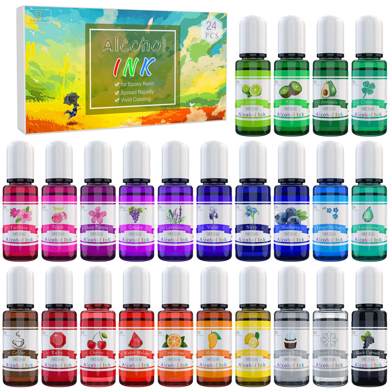 Alcohol Ink Set - 24 Vibrant Colors Alcohol-based Ink for Resin Petri Dish Making, Epoxy Resin Painting - Concentrated Alcohol Paint Color Dye for Resin Art, Tumbler Making, Painting - 24 x 10ml/.35oz 24 Bottles x 10ml - NewNest Australia