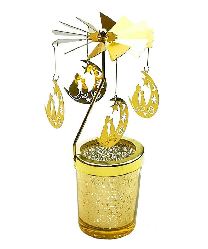 NewNest Australia - Hyamass Starry Sky Spinning Candle - Gold Starry Sky Charms Spin Around This Frosted Glass Scandinavian Design Candle Holder - Rotary Candle Holder - Starry Sky Candles 