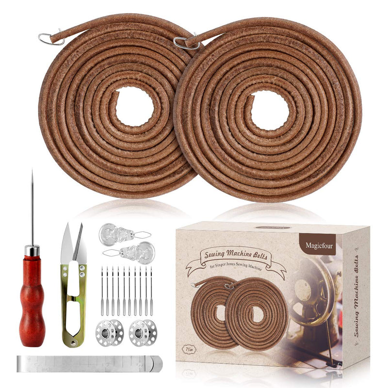 Magicfour Sewing Machine Belt, 71" 3/16" Sewing Machine Leather Belts Sewing Machine Treadle Belts with Hook for Singer/Jones Sewing Machine (2 Pcs with Accessories) 2 Pcs with Accessories - NewNest Australia