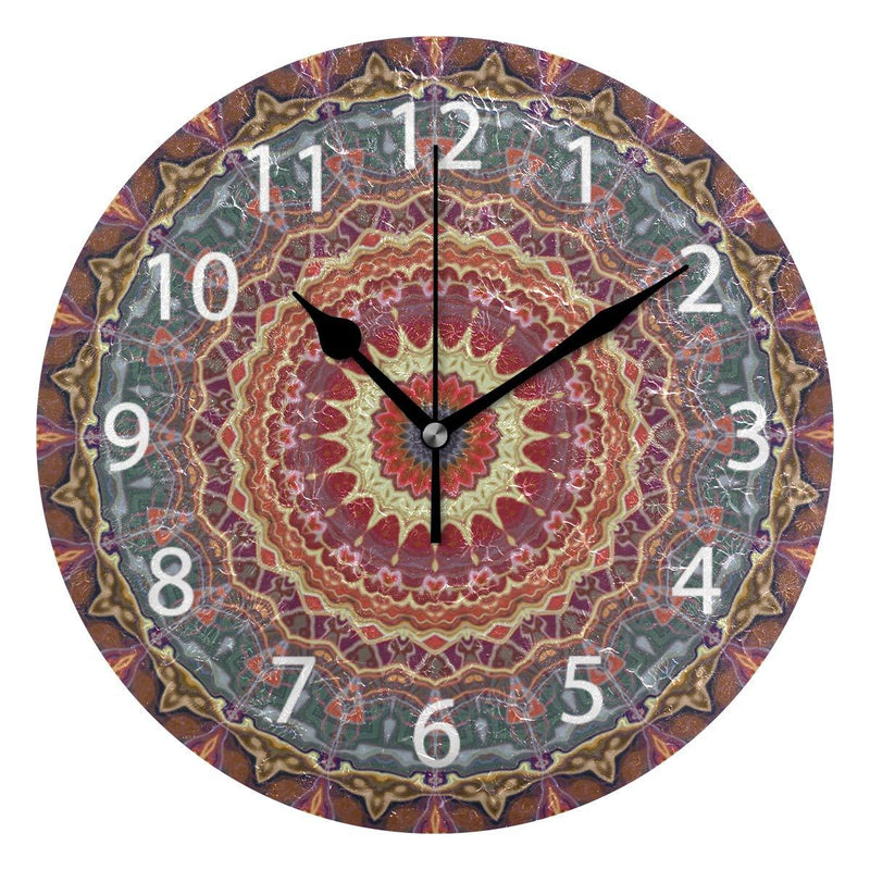 NewNest Australia - Ollabaky Mandala Decorative Wall Clocks Battery Operated Silent Desk Clock, Mosaic Retro Style 10 Inch Non Ticking Clock for Office School Home Round Wall Decor Pattern 1 