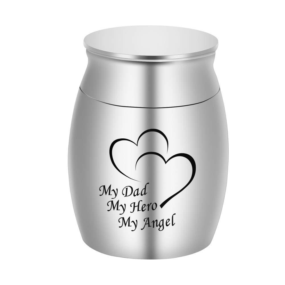 NewNest Australia - Dletay Small Cremation Keepsake Urns for Human Ashes Mini Cremation Urn Small Funeral Urns for Ashes Stainless Steel Cremation Funeral Urn-My Dad My Hero My Angel My Dad 