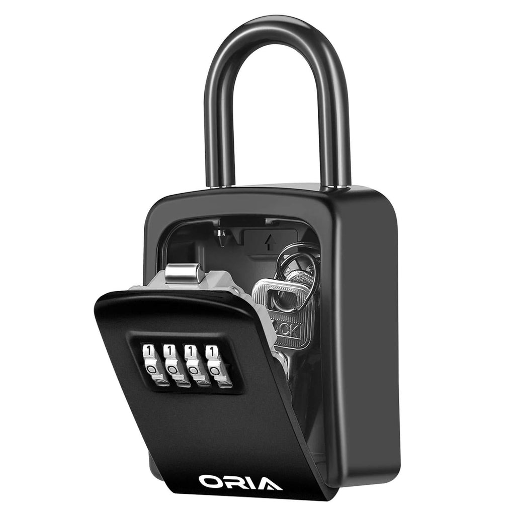 ORIA Key Lock Box, Wall Mounted Key Safe Box, 4 Digit Combination Key Storage Lock Box, 5 Keys Capacity with Removable Shackle for Indoor Outdoor, Black 5.43 inch - NewNest Australia