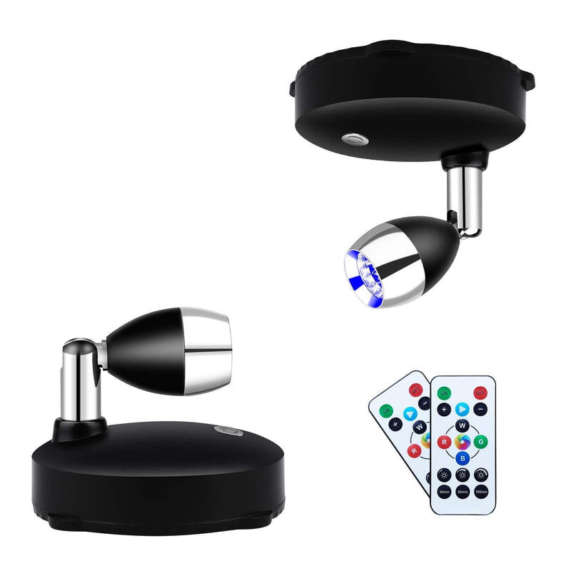 LEASTYLE Wireless Spotlight Battery Operated Spot Light Up Lights Indoor Mini Accent Lights Dimmable Art Lights LED Spotlights with Remote Stick on Anywhere Rotatable Wall Light ( RGB 2 Pack ) - NewNest Australia