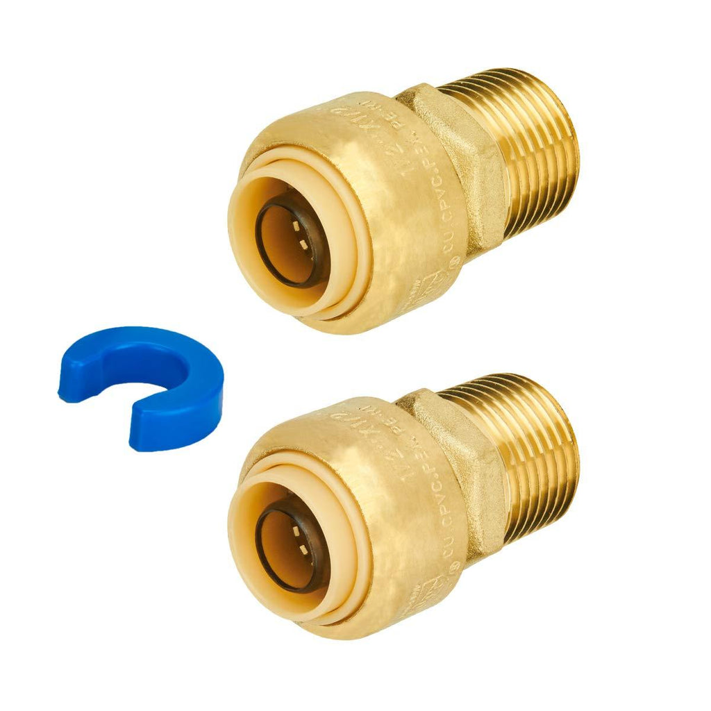 SUNGATOR Straight Connector Plumbing Fitting, Male Adapter 1/2 Inch by 1/2 Inch Push Fit PEX Fittings with Disconnect Clip, Push-to-Connect Copper, CPVC, Lead Free Brass Pipe Fittings (2-Pack) 1/2 Inch, 2 Pack - NewNest Australia