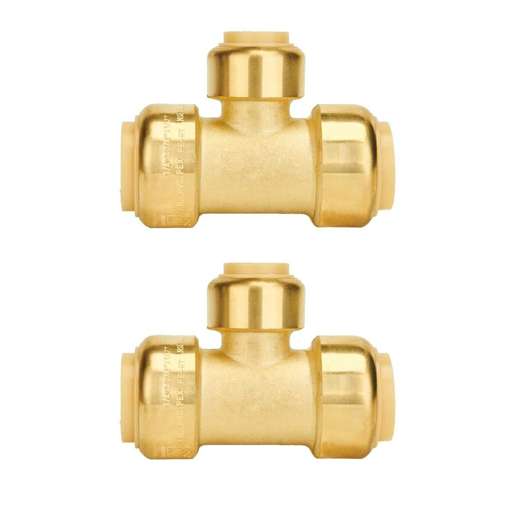 SUNGATOR Reducing Tee, 3/4-Inch by 3/4-Inch by 1/2-Inch Push Fit PEX Tee, Push-to-Connect Copper, CPVC, PE-RT, Lead Free Brass Pipe Fittings (2-Pack) - NewNest Australia