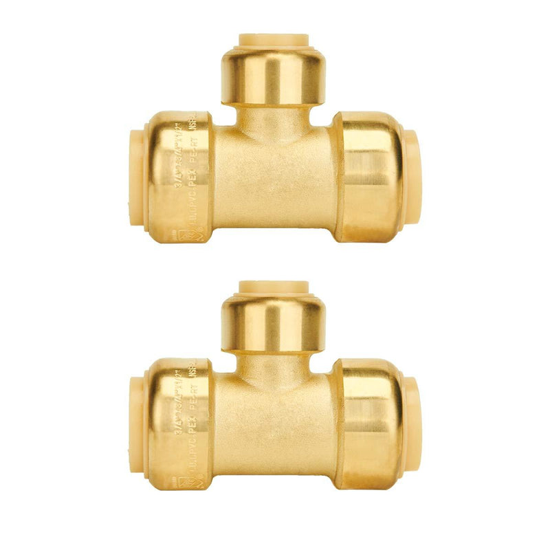 SUNGATOR Reducing Tee, 3/4-Inch by 3/4-Inch by 1/2-Inch Push Fit PEX Tee, Push-to-Connect Copper, CPVC, PE-RT, Lead Free Brass Pipe Fittings (2-Pack) - NewNest Australia