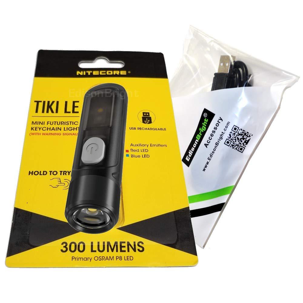 Nitecore TIKI LE 300 lumen micro USB rechargeable keychain flashlight/police strobe with EdisonBright brand USB charging cable - NewNest Australia