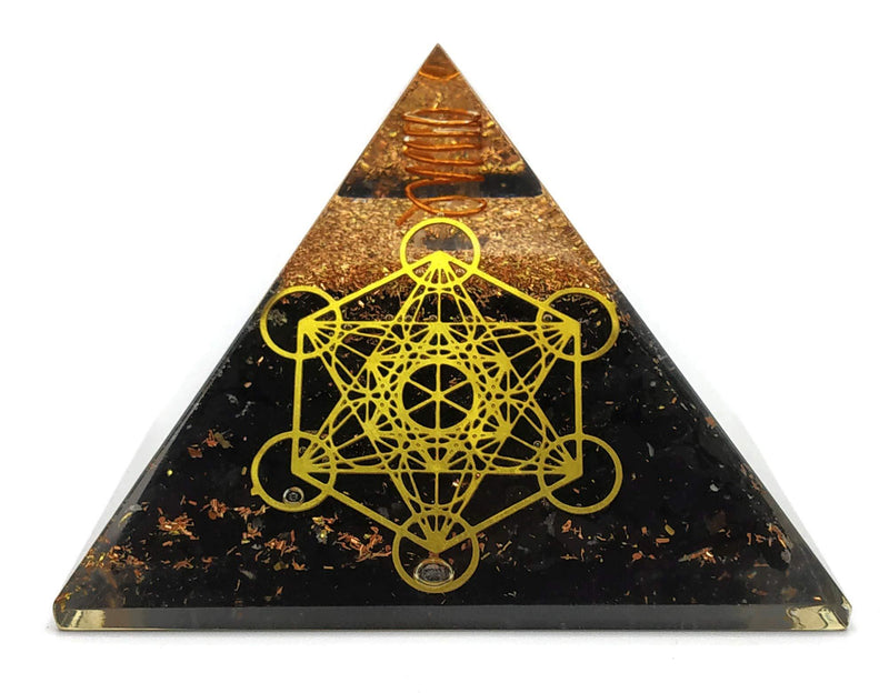 NewNest Australia - Shungite Orgonite Pyramid with Metatron Crystal Grid - Orgone Pyramid Energy Generator for EMF Protection - Healing Crystal Charging Pyramid for Chakra Meditation and Positive Energy 