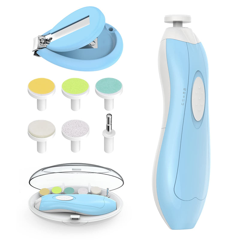 Baby Nail Filer and Baby Nail Clippers with Light Set, Lupantte Electric Infant Nail Trimmer Kit, Safe Baby Grooming Kit, for Newborn Toddler Kids Toes and Fingernails, Polish and Trim Blue - NewNest Australia