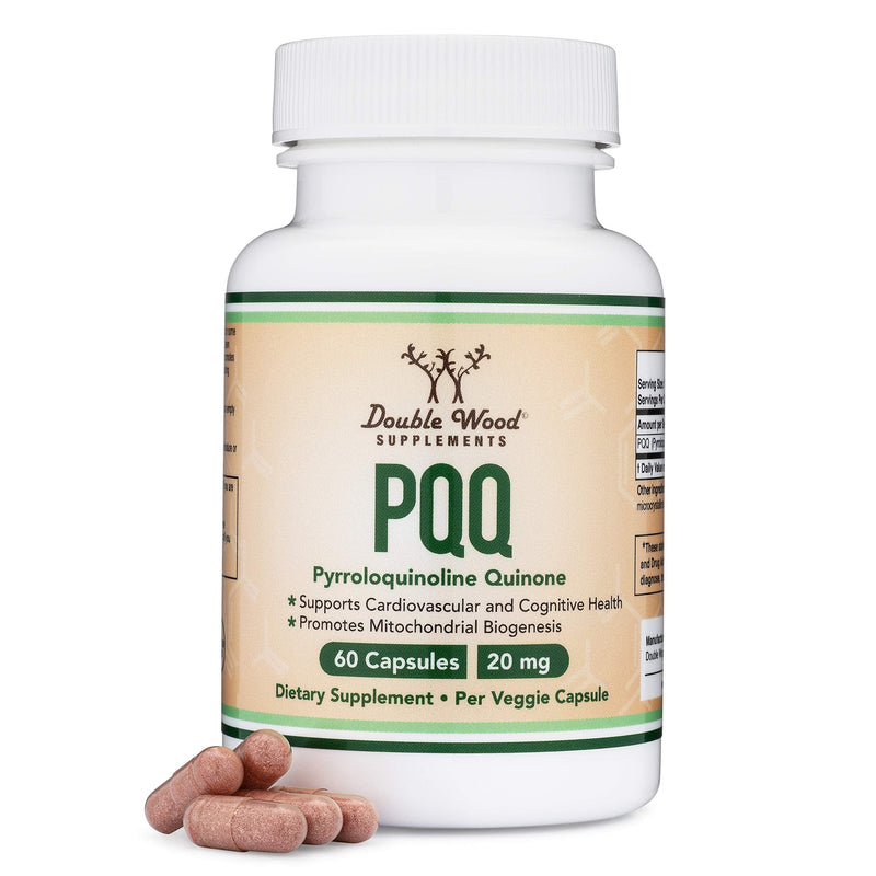 PQQ Supplement - 20mg, 60 Capsules (Pyrroloquinoline Quinone) Promotes Mitochondria ATP Coenzyme Levels, Energy Optimizer and Sleep Quality Support by Double Wood Supplements - NewNest Australia