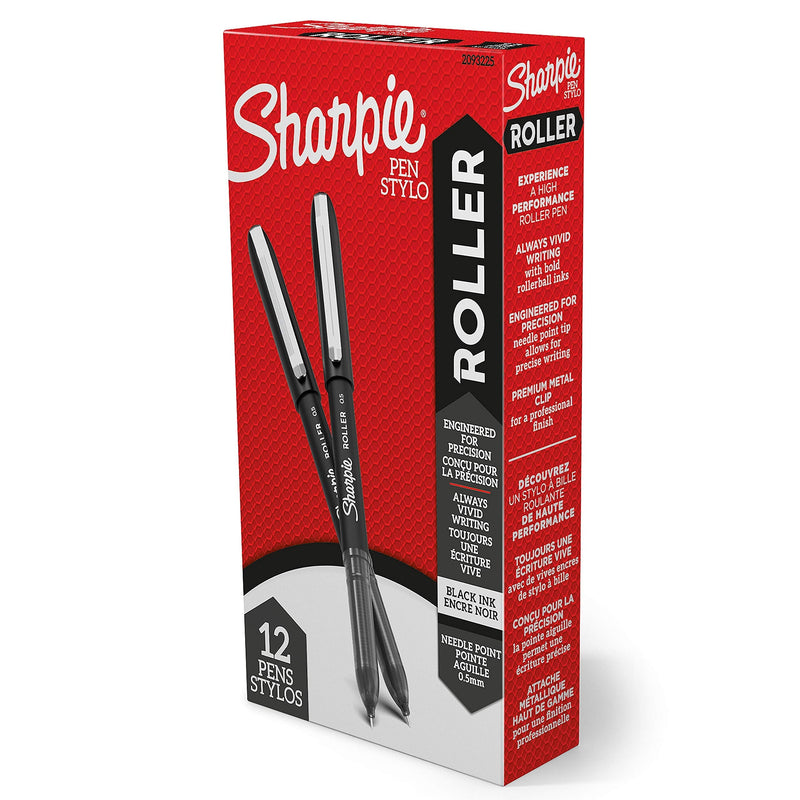 Sharpie Rollerball Pen, Needle Point (0.5mm) Precision Pen, Black Ink, 12 Count - NewNest Australia