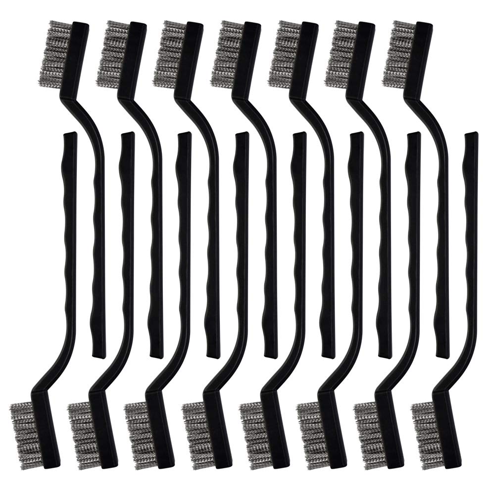 Topbuti 15 Pcs Mini Stainless Steel Wire Brush Set for Cleaning Welding Slag Rust, Wire Bristle Scratch Brush Set, Curved Handle Brushes - NewNest Australia