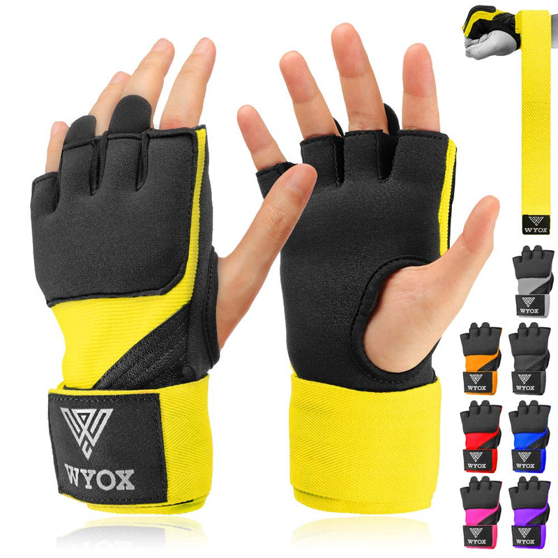 WYOX Gel Quick Hand Wraps for Boxing MMA Kickboxing - EZ-Off & On - Padded Knuckle with Wrist Wrap Protection for Men Women Youth Yellow X-Small - NewNest Australia