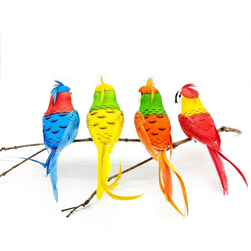 NewNest Australia - LWINGFLYER 4pcs Artificial Simulation Foam Bird Feather Parrot 6.69inch Ornaments DIY Craft for Wedding Decoration Home Garden Establishment Party Accessories with Metal Clip 