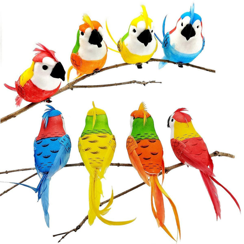 NewNest Australia - LWINGFLYER 8pcs Artificial Simulation Foam Bird Feather Parrot 6.69inch Ornaments DIY Craft for Wedding Decoration Home Garden Establishment Party Accessories with Metal Clip 