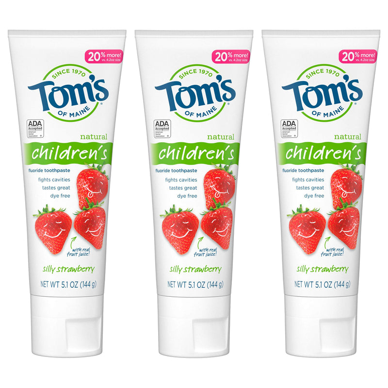 Tom's of Maine ADA Approved Fluoride Children's Toothpaste, Natural Toothpaste, Dye Free, No Artificial Preservatives, Silly Strawberry, 5.1 oz. 3-Pack - NewNest Australia