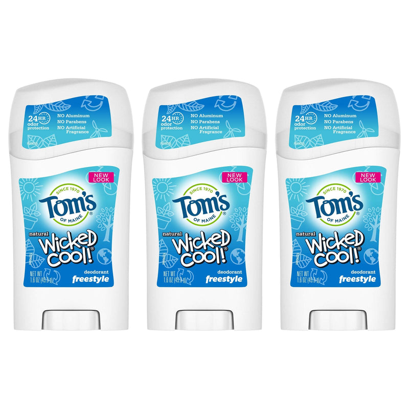Tom's of Maine Aluminum-Free Wicked Cool! Natural Deodorant for Kids, Freestyle, 1.6 oz. 3-Pack 1.6 Ounce (Pack of 3) - NewNest Australia