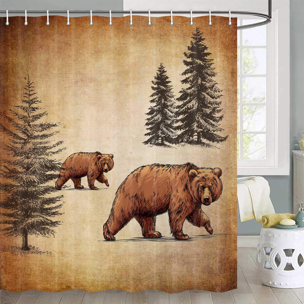 Bear Shower Curtain, Bears with Pine Tree Forest Wildlife Animal for Farmhouse Shower Curtain, Rustic Cabin Lodge Shower Curtain Set with Hooks, Waterpoof Fabric Shower Curtain Hooks Include, 70 in - NewNest Australia