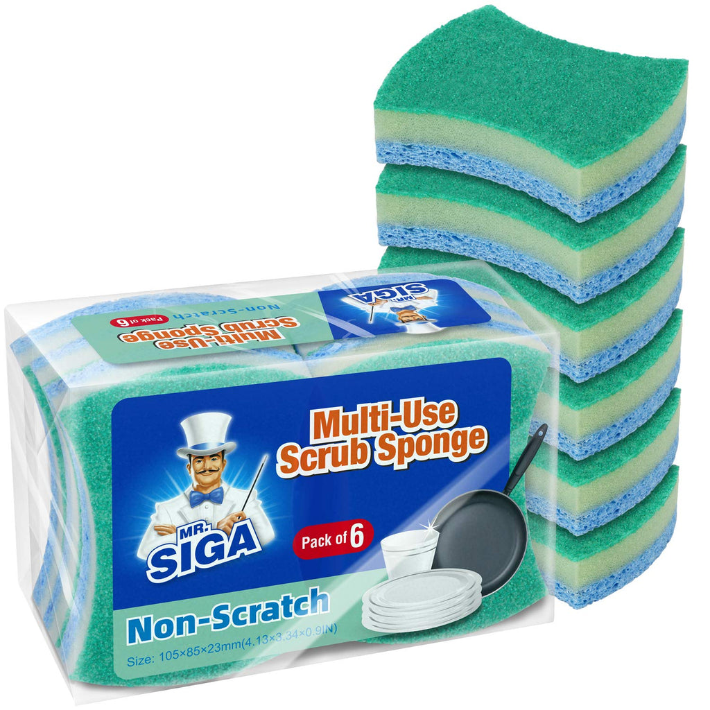 MR.SIGA Multi-Use Cellulose Scrub Sponge, Dual-Sided Dishwashing Sponge for Kitchen, 12 Pack Green, Blue - NewNest Australia